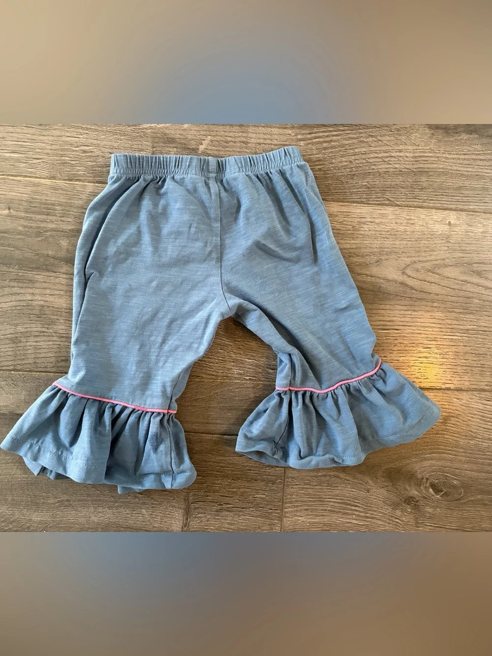 Matilda Jane Blue Ruffled Baby Pants with Yellow Button Accents